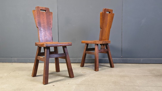 Image 1 of Vintage eikenhouten brutalistische stoelen, jaren 70, set van 6