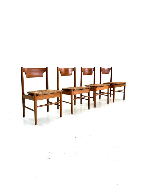 Set di 4 sedie vintage in giunco, Italia anni '70 – Sedie da pranzo, Legno, Vimini (photo 3 of 11)