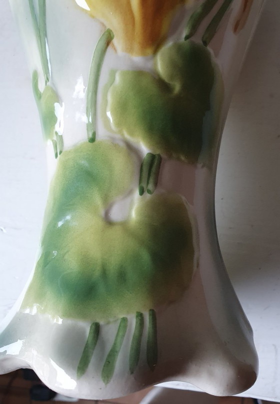 French Barbotine Vase St. Clément - Art Nouveau Style 26 cm, Saint-Clément, Ceramic, Multi Color (photo 6 of 13)