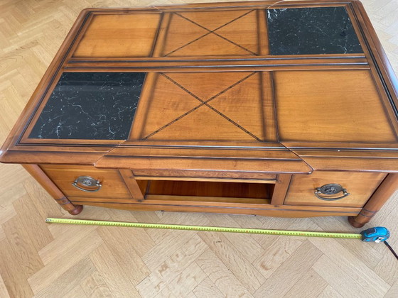 Klassieke Bar-Salontafel Met Marmeren Inleg – Vintage-Italiaans Design – Wood, Marble (photo 5 of 6)