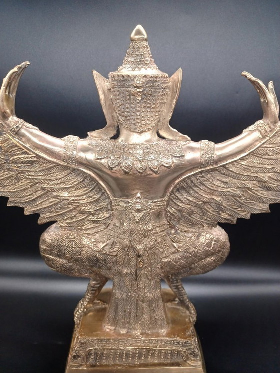 Image 1 of Grande Sculpture Divinité Oiseau GARUDA Asiatique en bronze doré 
