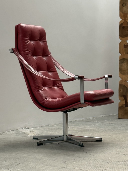 GEOFFREY H. HARCOURT FOR ARTIFORT TURNING CHAIR LEATHER RED CHROME 1960s