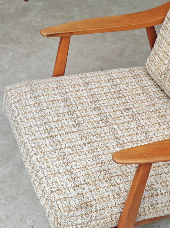 Paar Boomerang-Stil Sessel aus ecru-beigem Stoff, 1960er Jahre. – Wood, Scandinavian (photo 8 of 20)