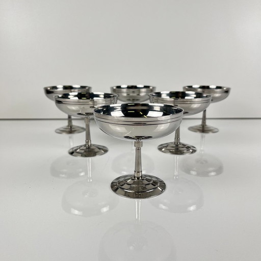 Set van 6 Letang Remy roestvrijstalen ijs-/dessertcoupes, 1970