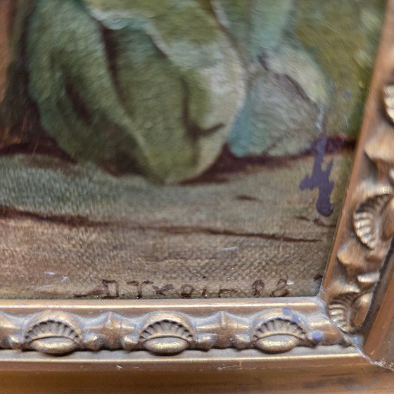 Image 1 of Antique oil painting with an Alpine village, late 19th century