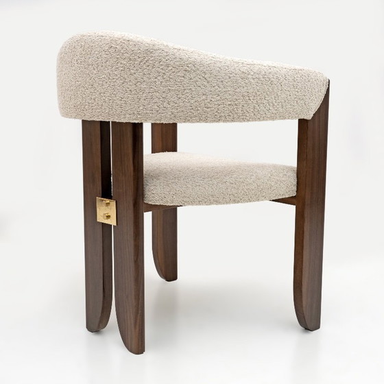 Image 1 of Eight Mid-century Modern Italian Bouclè and Walnut Dining Chairs, 1970s