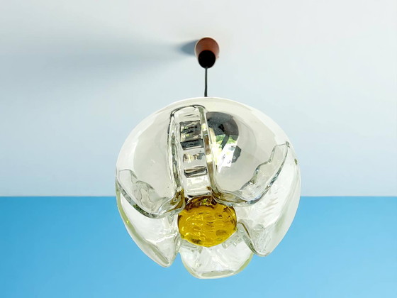 Image 1 of Mid Century hanging lamp in wood and art glass in style of Mazzega, 1960s
