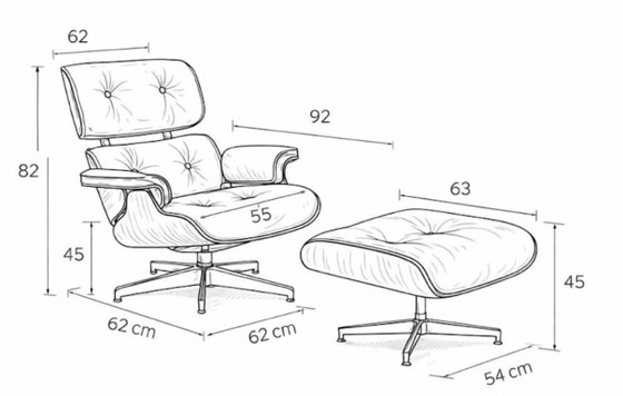 Image 1 of Moderner Lounge-Sessel aus Holz und Leder mit passendem Hocker – Premium-Leder in Braun, Walnussholz