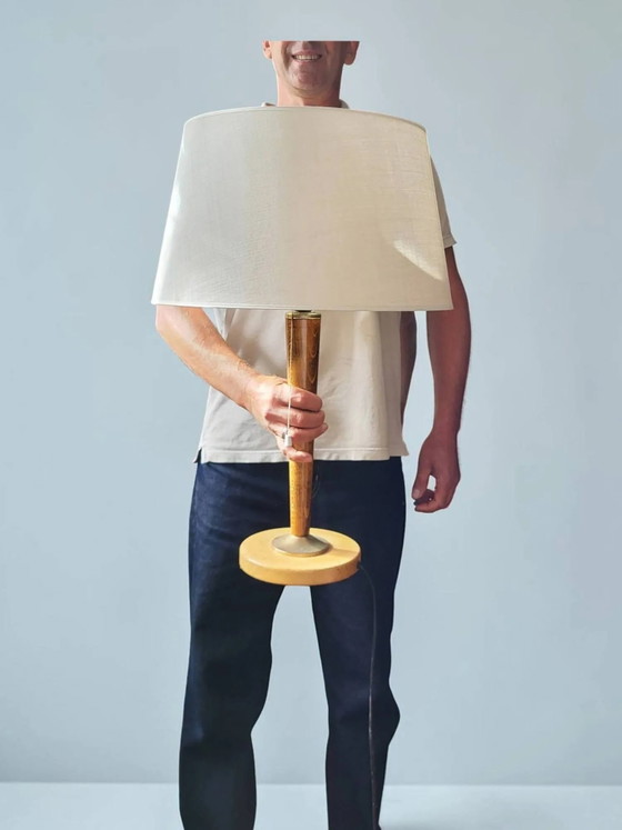 Unilux Design Mazda Lamp 1960s – Table lamps, Wood, Cotton, Vintage (photo 7 of 10)