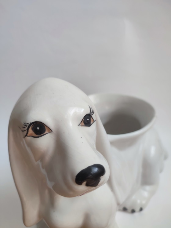 Pot de fleurs vintage en céramique blanche avec un chien kitsch – Cache pots, Ceramic (photo 3 of 8)