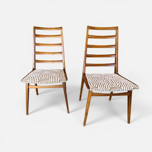 6 chaises en noyer – années 1970 – vintage – retapissées