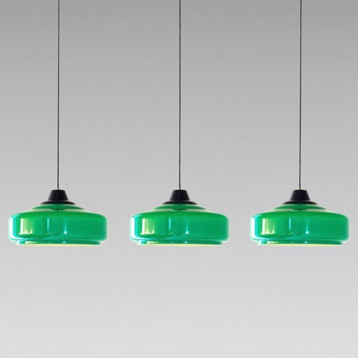 3x  Vintage Italian Green Pool Billiard Table Pendant Light, 1970s      