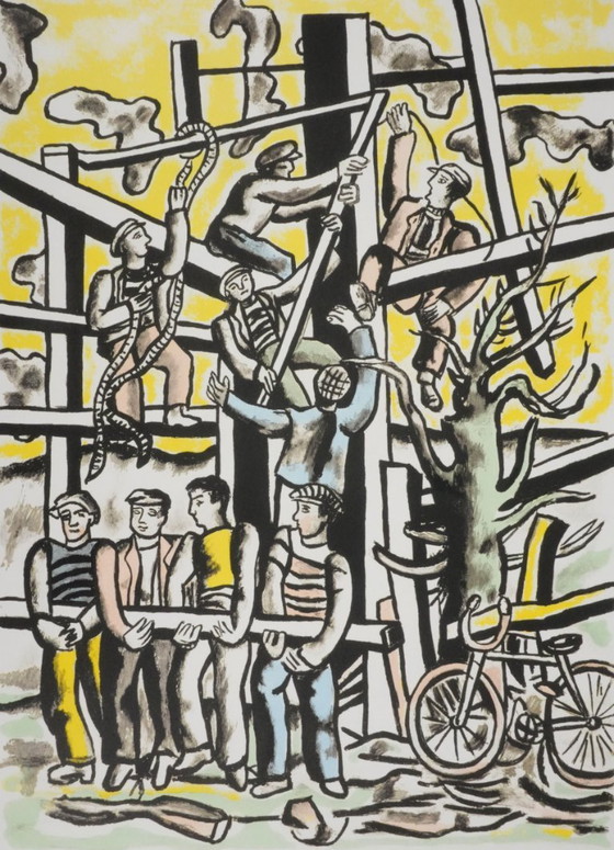 Fernand LEGER : Les Constructeurs Au Vélo, Lithographie Signée – Lithographies et sérigraphies, Paper (photo 5 of 10)