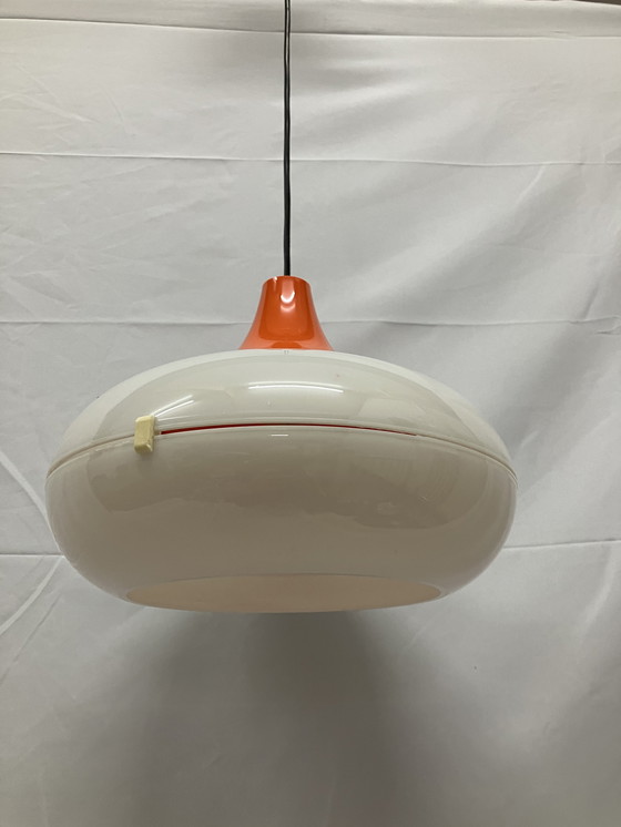 Image 1 of Lampada a sospensione vintage Space Age in plastica bianca e arancione, 1970