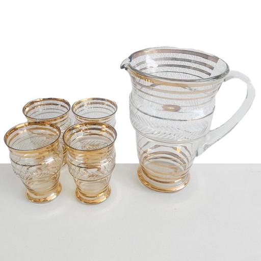 Antike Art Deco Glas Dekanter Set Gold Booms Glas 1930er Jahre