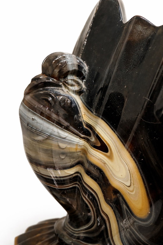 Image 1 of Zeldzaam Art Deco onyx glazen tafelstuk met duiven – STS Abel Zagreb, 1930