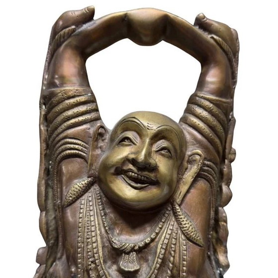 Large Bronze Budai (Laughing Buddha) – Children Figures & Rich Patina – 46 cm – 8.8 kg – Sculpture (photo 9 of 10)
