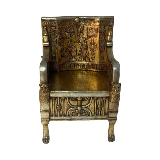 Image 1 of Handmade - Egyptian Pharaoh chair - Replica of King Tut’s Throne - FULL SIZE, Actual chair - Toscana Design - Gold leaf
