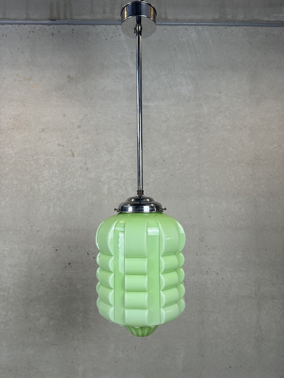 Image 1 of Art deco pendant lamp 'skyscraper' - opaline green