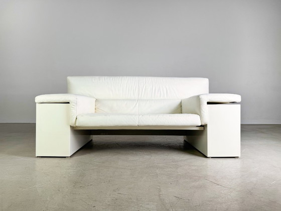 Image 1 of Original Knoll Brigadier two-seater leather white Cini Boeri 1980