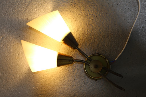 Vintage Wall Lamp - 1950s, Brass, Glass