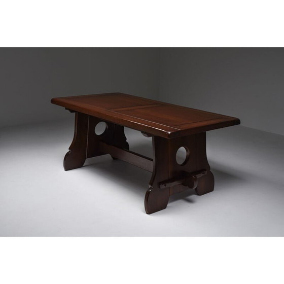 Image 1 of Rustic modern brutalist vintage dining room set in stained oak, Belgium 1970