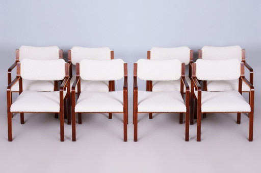 Set of Eight Restored Mid-Century Chairs, by Ludvík Volák, Mahogany, Czech, 1960s – Ludvik Volak, eetkamerstoelen, Textile