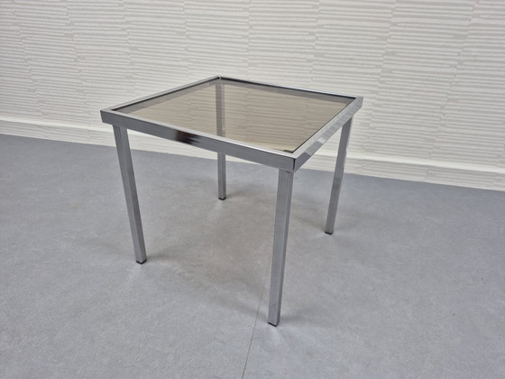 Image 1 of Chroom buisframe bijzettafel. Vintage salontafel, rookglas.