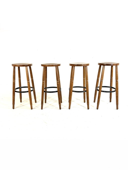 Ensemble de 4 tabourets de bar brutalistes des années 60