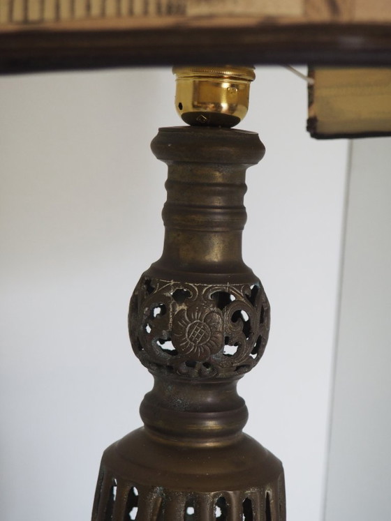 Image 1 of Large Filagree bronze table lamp/shadow Fornasetti fabric