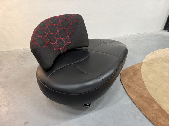 Image 1 of Leolux Kikko Chaise Longue zwart leer stof 