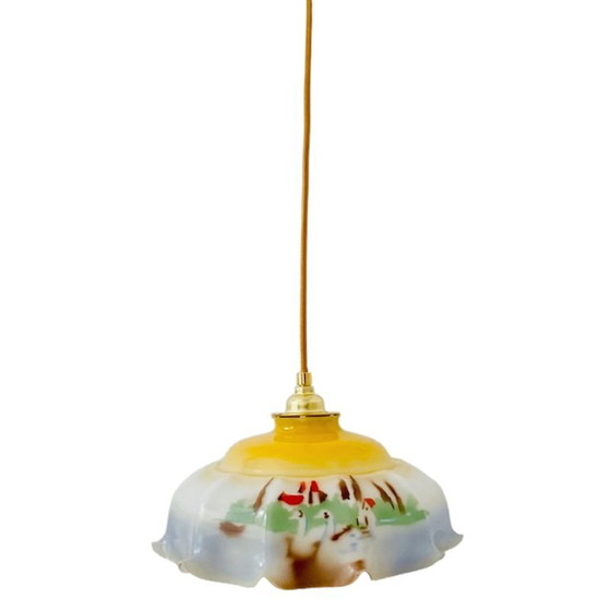 Art Deco Pendant Lamp White Opaline Landscape 1930s – Glass (photo 4 of 18)