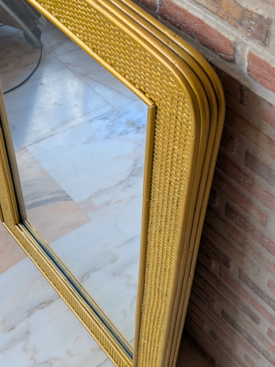 Specchio in vimini, Vetro, Rattan, Dorato (foto 6 di 11)