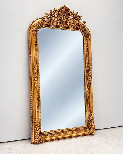 Gran Espejo Barroco Dorado con Copete Ornamentado