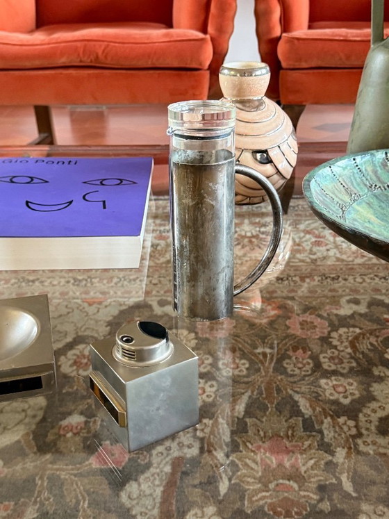 Image 1 of Huilier moderne en métal argenté et verre mod. Vigne à huile, Lino Sabattini Italie années 1970