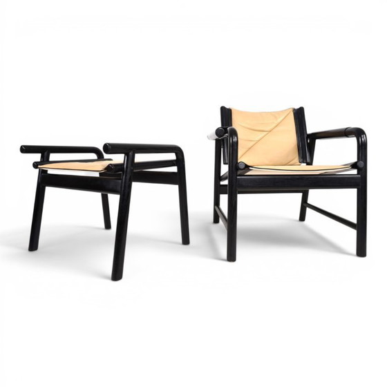 Image 1 of WK Möbel leren fauteuil met voetenbank – toegeschreven aan Hans Eichenberger, 1970