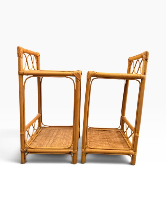 Coppia di Comodini Vintage in Bamboo e Midollino Intrecciato – Bambù (photo 5 of 13)