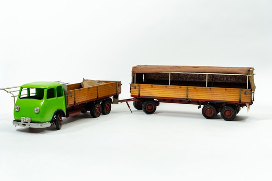 Image 1 of IFA W50 Vintage Wood and Metal Model Truck with Tarpaulin Trailer (1970-1980) Handmade