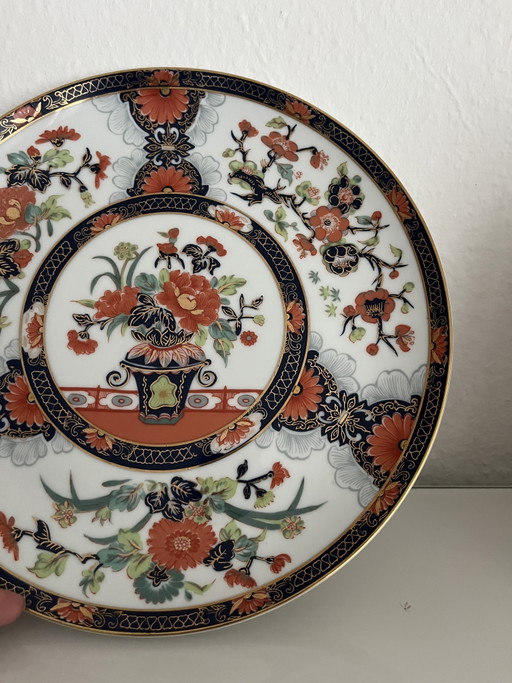 Teller Vintage SAJI Fine China Charger Dinner Plate aus Japan, handgemaltes florales Design in Gold, Rostrot, Blau