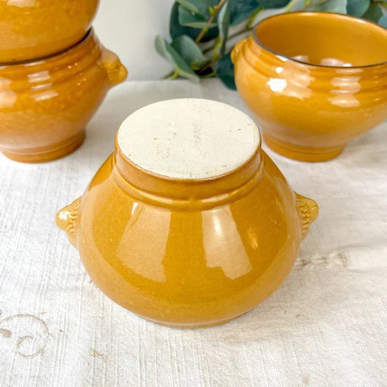 4 Ciotole Vintage in Ceramica Testa di Leone per Zuppa di Cipolle - Miele e Nero, Made in France – Retro (photo 9 of 9)
