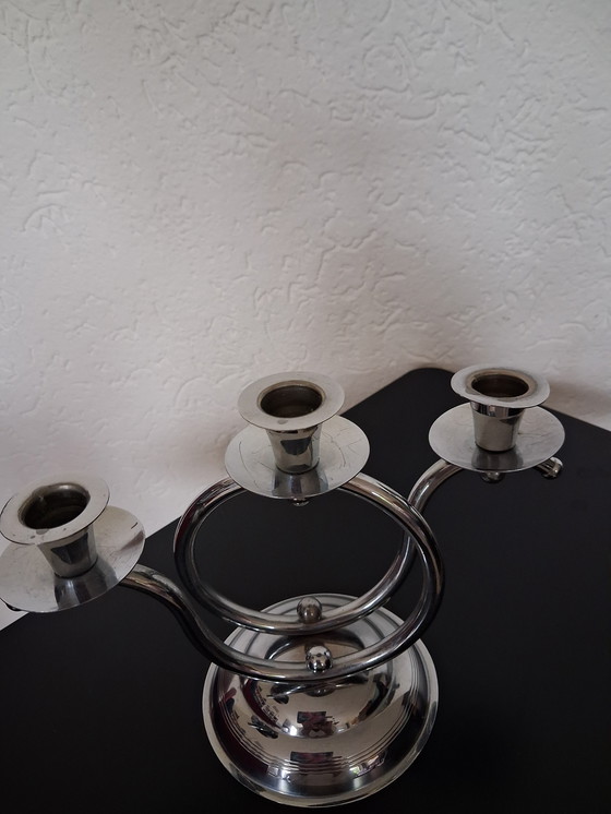 Image 1 of 2 three-armed candlesticks. Demeyere