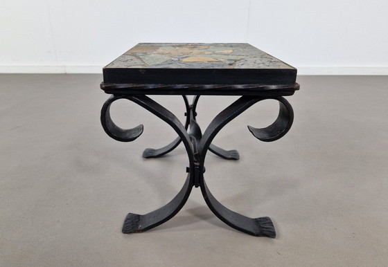 Image 1 of Bijzettafel van smeedijzer en leisteen | jaren 60
