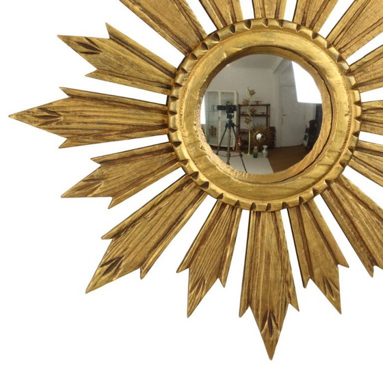 Image 1 of Vintage Wooden Sunburst Sun Mirror