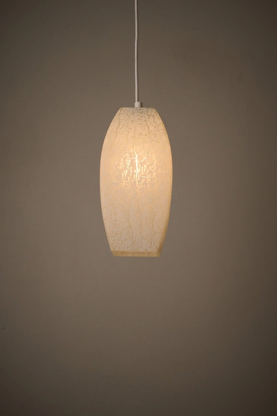 Ovoid Glass Pendant with Crackle Frosted Pattern, Europe, 1960s, Ceiling lights, Textile, White (photo 5 of 9)