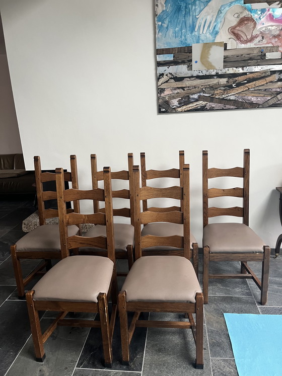 Image 1 of Vintage stoelen met nieuw skai bekleed set van 6