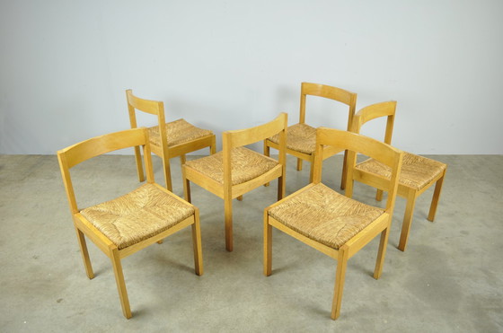 Image 1 of Chaises de salle à manger vintage en chêne et osier en DUTCH DESIGN (6) par Gerard Geytenbeek, 1960s