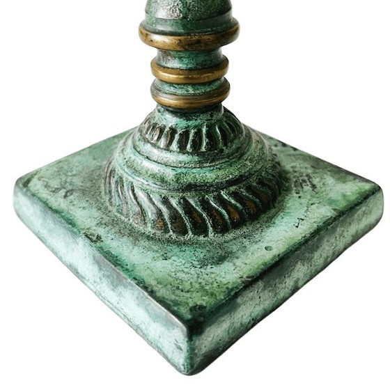 Image 1 of Antique bronze candlestick green patina 1900's
