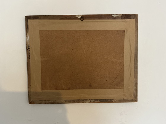 Image 1 of Abstract geometrisch schilderij – gesigneerd – olieverf op paneel met vintage lijst