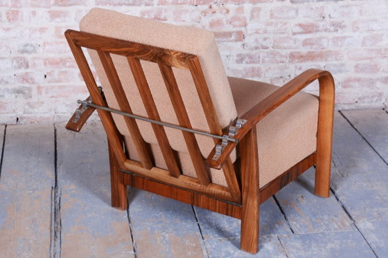 Restored Art Deco Reclining Armchair, Walnut, High Gloss, Czech. 1920s – Metal, Textile (photo 8 of 14)