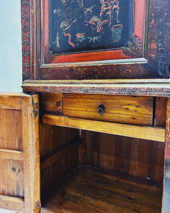 Vintage Chinese Black & Red Cabinet – Metal, Wood (photo 12 of 19)